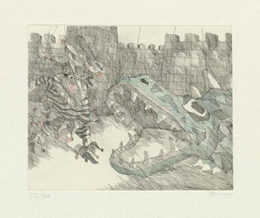 KASPERL UND DRACHE, Radierung, koloriert, Ex: 57/200, 19,5 x 24,5 cm (39,3 x 44,3 cm) Flora Paul