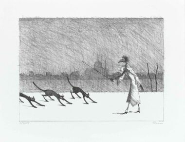 MONSIEUR CORBEAU UND DREI KATZEN - 1999, Lithographie, Ex: 187/220, ca. 25 x 35 cm (35 x 45 cm) Flora Paul