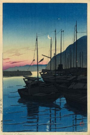 MORGENS IN BEPPU - 1928, aus "Souveniere einer Reise - 3. Serie", Japanischer Farbholzschnitt, 38,6 x 25,9 cm Hasui Kawase