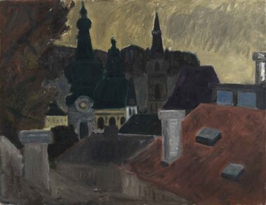 SALZBURG, DÄCHER UND TÜRME - um 1948, Öl auf Hartfaserplatte, 48 x 61,8 cm Breiter Herbert