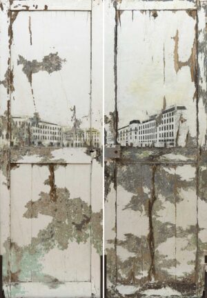 VESTIGES (SPUR) - 2024, Mischtechnik auf Holztür, 203,7 x 70,3 cm Salzmann Nieves