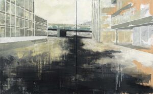 WIEN - 2023, Diptychon, Mischtechnik auf Holz, gesamt 65 x 104,3 cm Salzmann Nieves