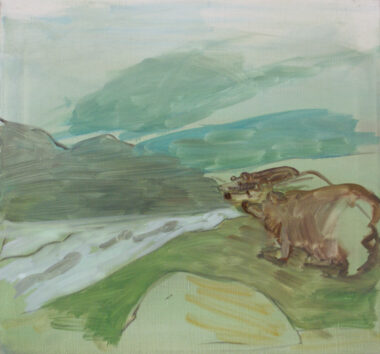 GRÜN-GRAUER LACHS - 2015, Öl auf Leinwand, 54 x 58 cm Anzinger Siegfried