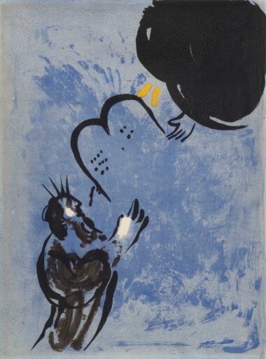 MOSES EMPFÄNGT DIE GESETZESTAFELN - 1956, aus "ILLUSTRATIONEN FÜR DIE BIBEL", Farblithographie, ca. 35,5 x 26,5 cm, Mourlot 123 Chagall Marc