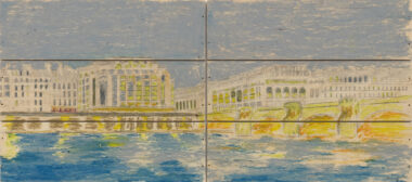 DER SAMARITAINE IN DER NACHT - 2025, Mischtechnik auf Holz, 21,6 x 49,4 cm Salzmann Nieves