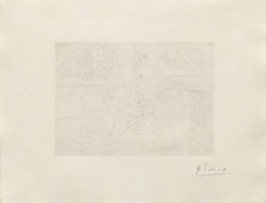 TAUREAU ET CHEVAUX DANS L'ARÈNE - 1933, Blatt 15 aus "SUITE VOLLARD", Radierung, 19,4 x 26,9 cm (34 x 44 cm), Bloch 203 Picasso Pablo