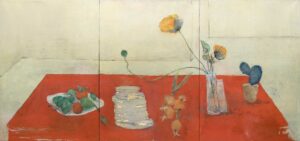 DAS FEST WIRD VORBEREITET - 2026, Öl auf Leinwand (Triptychon), 62 x 195 cm Bottet Nicole