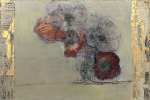 MOHN - 2022/24, Öl, Collage, Blattgold auf Holz, 97,4 x 146,5 cm Bottet Nicole