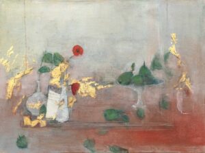 VOR DEM FENSTER - 2026, Öl, Blattgold auf Leinwand, 53,8 x 72,7 cm Bottet Nicole
