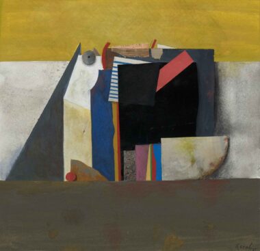 WEISSE SCHALE - 2021, Gouache, Collage auf Papier, 34 x 35 cm Korab Karl
