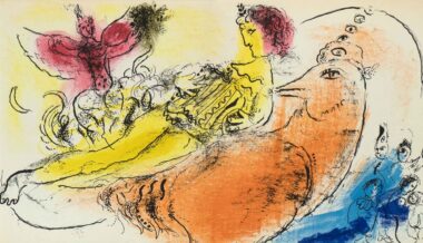 DER AKKORDEONSPIELER - 1957, aus "Jacques Lassaigne", Farblithographie, Auflage: 6000 Exemplare, 22,9 x 39 cm, M 204 Chagall Marc
