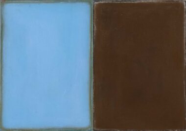 OHNE TITEL - 2022 (hellblau-marrone), MT, Pigmente, Bienenwachs auf Papier auf Hartfaserplatte, 30 x 42 cm Suvat