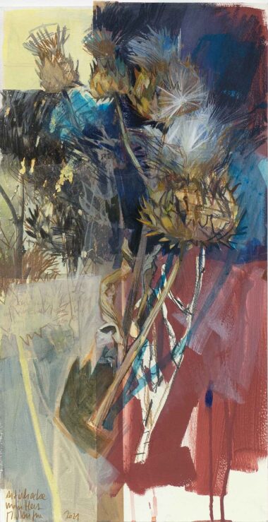 ARTISCHOCKE MEIN HERZ - 2021, Mischtechnik auf Aquarellkarton, 60 x 30,5 cm, Werknummer 21022 Staufner Martin