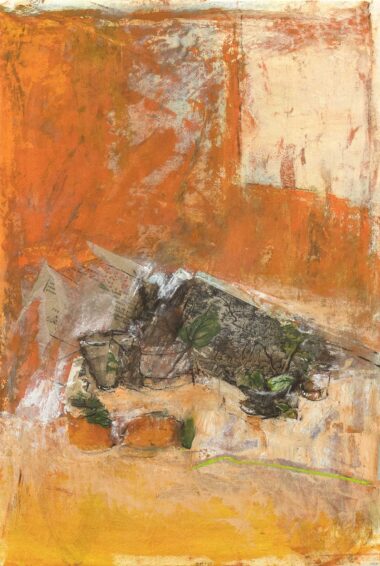 FRÜCHTE IM SONNENLICHT - 2023, Öl, Collage auf Papier, 56,7 x 38 cm Bottet Nicole