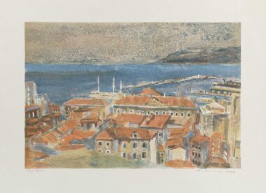 SÜDLICHE LANDSCHAFT - 1981, Farblithographie, Exemplar: 22/150, ca. 31 x 46 cm (50,2 x 66 cm) Kruckenhauser Hans