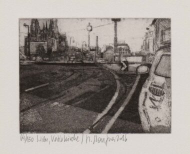 WIEN, VOTIVKIRCHE - 2016, Aquatintaradierung, Exemplar: 64/150, 13 x 17 cm (19,5 x 23,8 cm) Staufner Martin