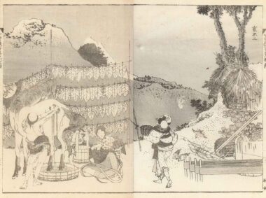 DER BERG FUJI VON HINTEN - 1849, aus "100 Ansichten des Berges Fuji", Japanischer Holzschnitt, 22,7 x 26 cm Hokusai Katsushika