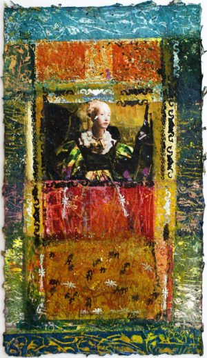 OHNE TITEL - 2016, Holzschnitt, Collage auf Nepalpapier, 88 x 50 cm Mayrhofer Christa
