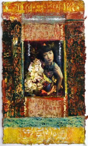 OHNE TITEL - 2016, Holzschnitt, Collage auf Nepalpapier, 88 x 50 cm Mayrhofer Christa