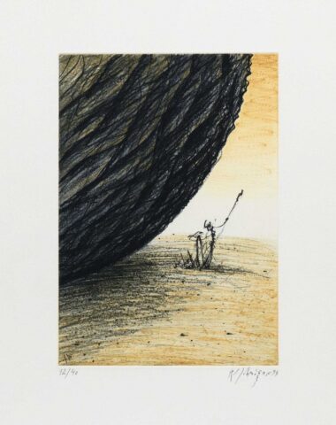 HINTER MIR IST DIE WELT IN ORDNUNG - 1995, Farbradierung, Exemplar: 12/40, 30,5 x 21,5 cm (53 x 37,5 cm) Schmögner Walter