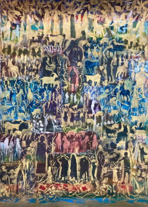 OHNE TITEL - 2023, Holz- und Schablonendruck auf Nepalpapier, 140 x 99 cm Mayrhofer Christa