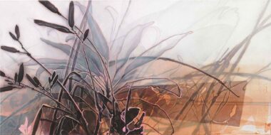 QUERBLICK ORANGE - 2023, Gouache, Acryl auf Leinwand, 60 x 120 cm Wagner Eva