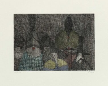 KARNEVALSFIGUREN - 1975, Radierung handkoloriert, Exemplar: 21/100, ca. 14,5 x 21 cm (35,5 x 39,2 cm Flora Paul