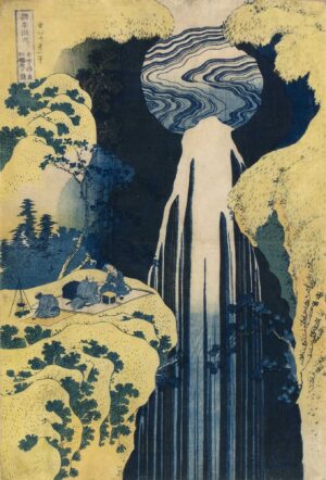 KATSUSHIKA HOKUSAI, AMIDA-WASSERFALL AN DER KISOKAIDO-STRASSE - um 1832, aus "Eine Reise zu den Wasserfällen aller Provinzen", Japanischer Farbholzschnitt, 36,4 x 24,6 cm