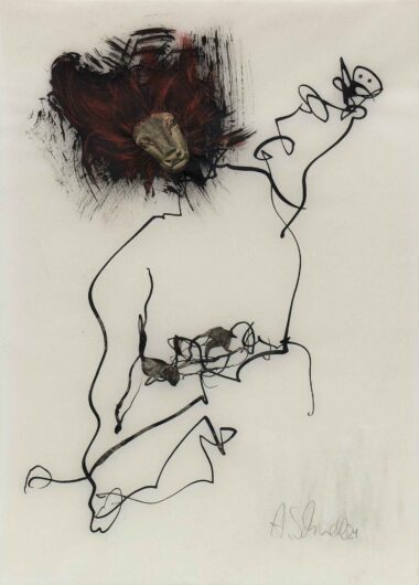 MANÖVER - 2024, Tusche, Kreide, Collage auf Papier, 26,5 x 18,7 cm Schnell Andrea