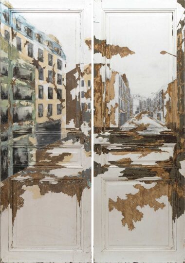 RUE DE CHARONNE - 2025, Mischtechnik auf Holztüre, 220 x 78 cm Salzmann Nieves