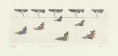 SECHS PRIESTER, Radierung koloriert, Exemplar: XX/XX, 8,5 x 24,5 cm (26,1 x 43,6 cm) Flora Paul