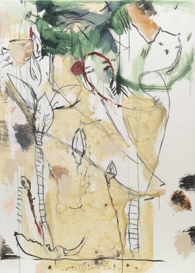 UNDINE, SCHAMHAFT IM GRÜN - 2025, Mischtechnik auf Leinwand, 140 x 100 cm Stifter Wolfgang