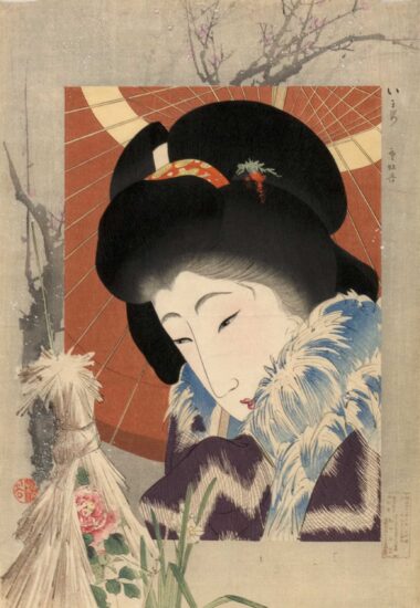 YAMAMOTO SHOUN, MODE IN HEUTIGER ZEIT - 1909, Japanischer Farbholzschnitt, ca. 37 x 25,6 cm Shoun Yamamoto