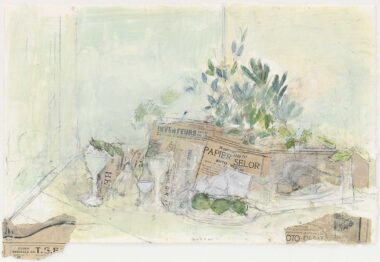 STILLLEBEN (SOUVENIR) - 2026, Öl, Collage, Bleistift auf Papier, 32,8 x 48,2 cm Bottet Nicole
